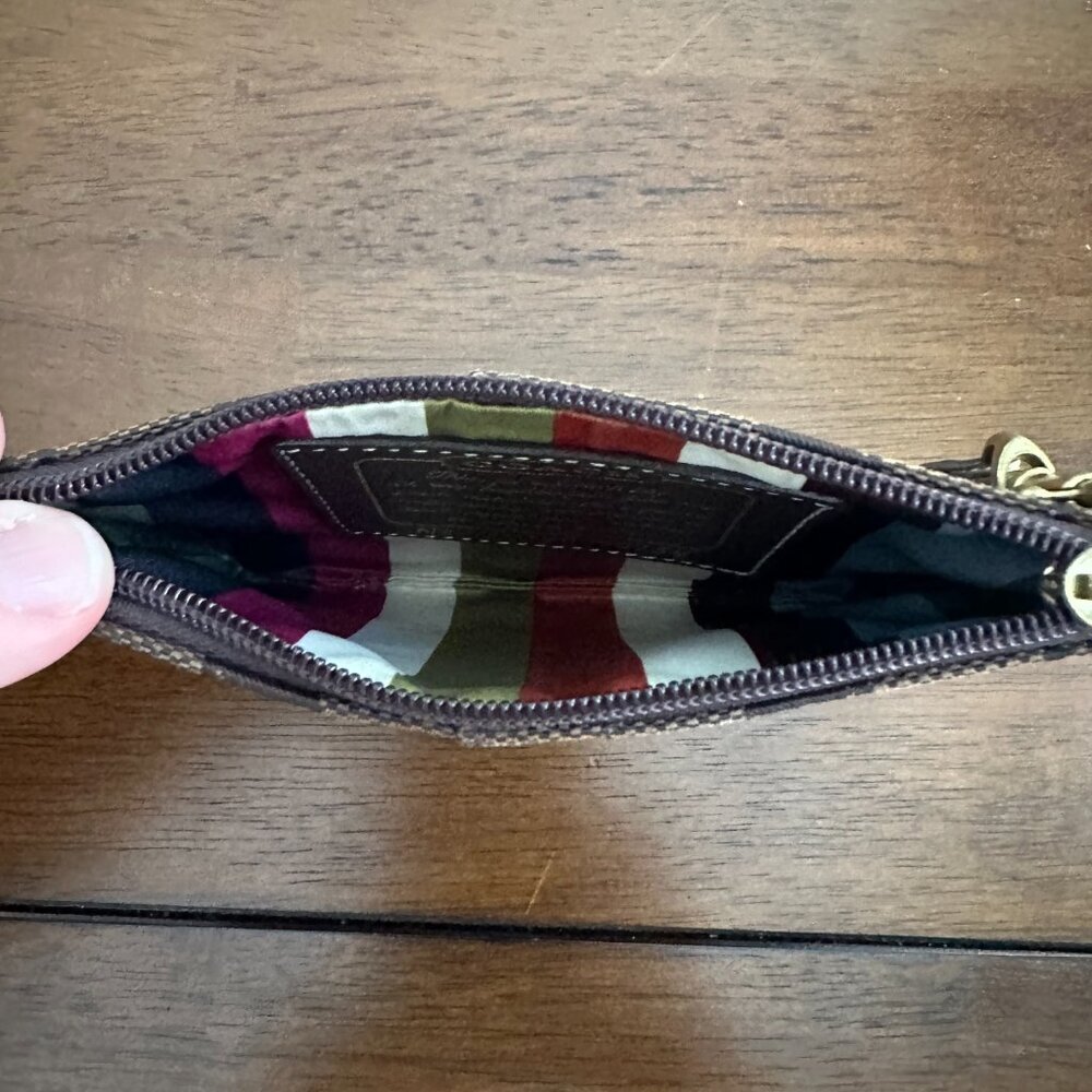 Coach Signature Collection Wristlet Brown C Logo Leather Trim Small Zip Pouch - Picture 6 of 8